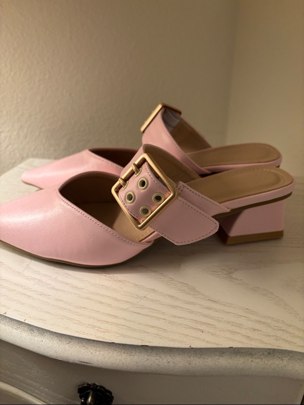 Pink Pointed Toe Block Heel Mules - Picture 5 of 8